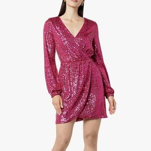 The Drop Women's Helena Sequin Wrap Dress Pink. Size S